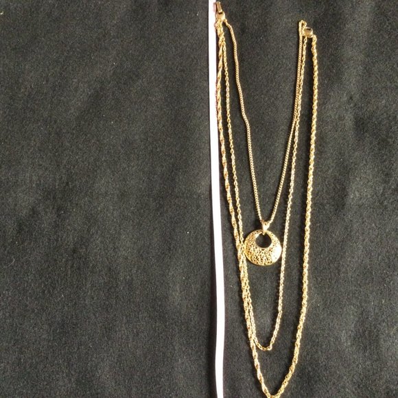 Women's 3 strand gold-tone metal chains with pendent necklace 29" long necklace - Picture 2 of 4